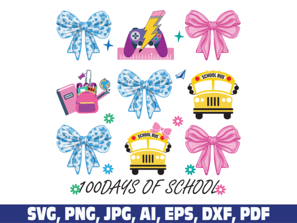 Coquette Bow 100 Days of School Graphics for Crafts and Creative Projects