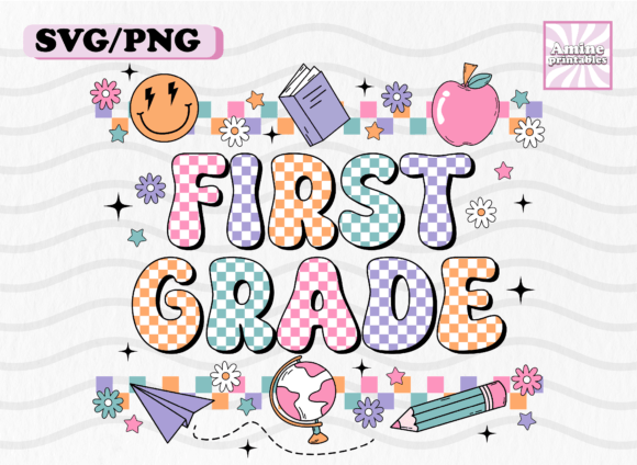 Retro Checkered First Grade School SVG