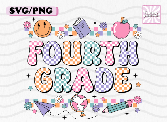 Retro Checkered Fourth Grade School SVG: Graphics & Crafts