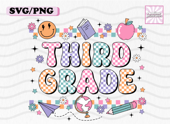 Retro Checkered Third Grade School SVG: Graphics and Crafts Gem